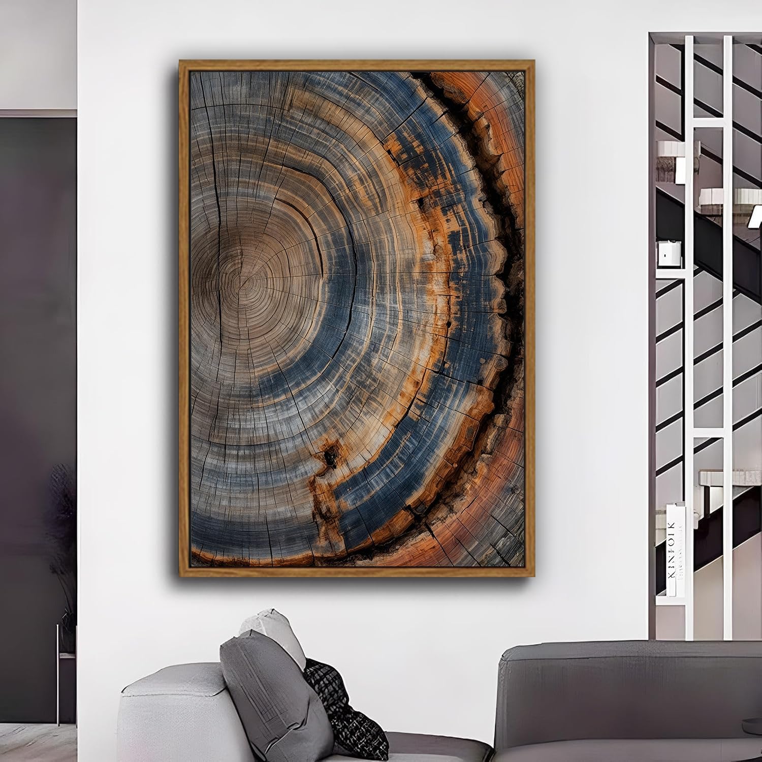 IBHJSART Framed Tree Ring Canvas Wall Art Vintage Colorful Wood Stump Painting Prints Modern Minimalist Pictures Neutral Nature Rustic Farmhouse Decor Living Room Bedroom Bathroom Office 12x16 Natural Framed